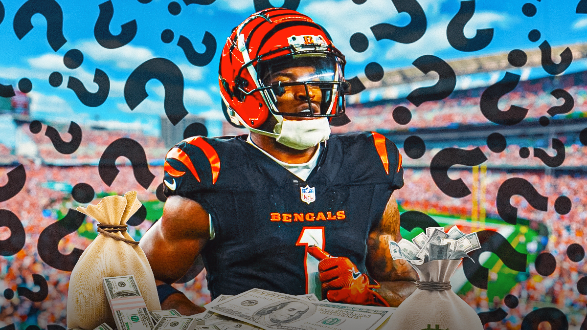Bengals Ja'Marr Chase with question marks around him next to money