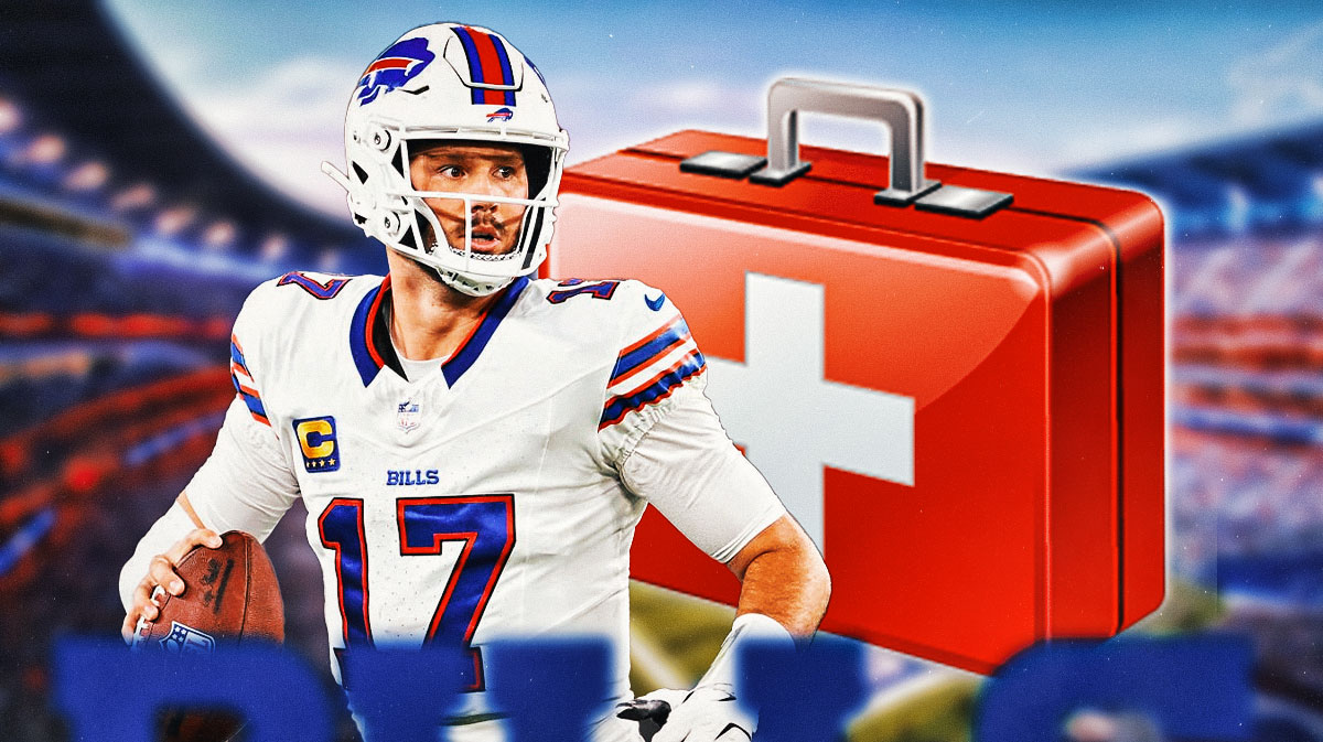 Bills QB Josh Allen with a red medical bag