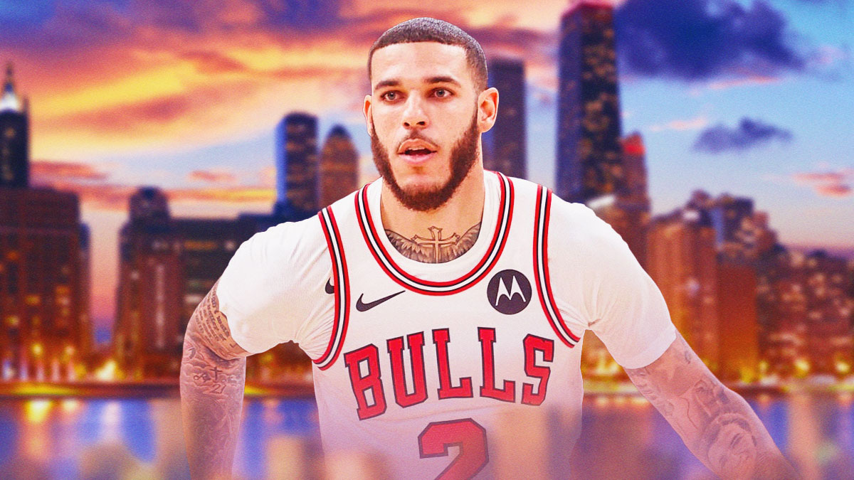 Bulls, Lonzo Ball, Bulls Timberwolves, Timberwolves, Billy Donovan, Lonzo Ball in Bulls uni with Chicago skyline in background