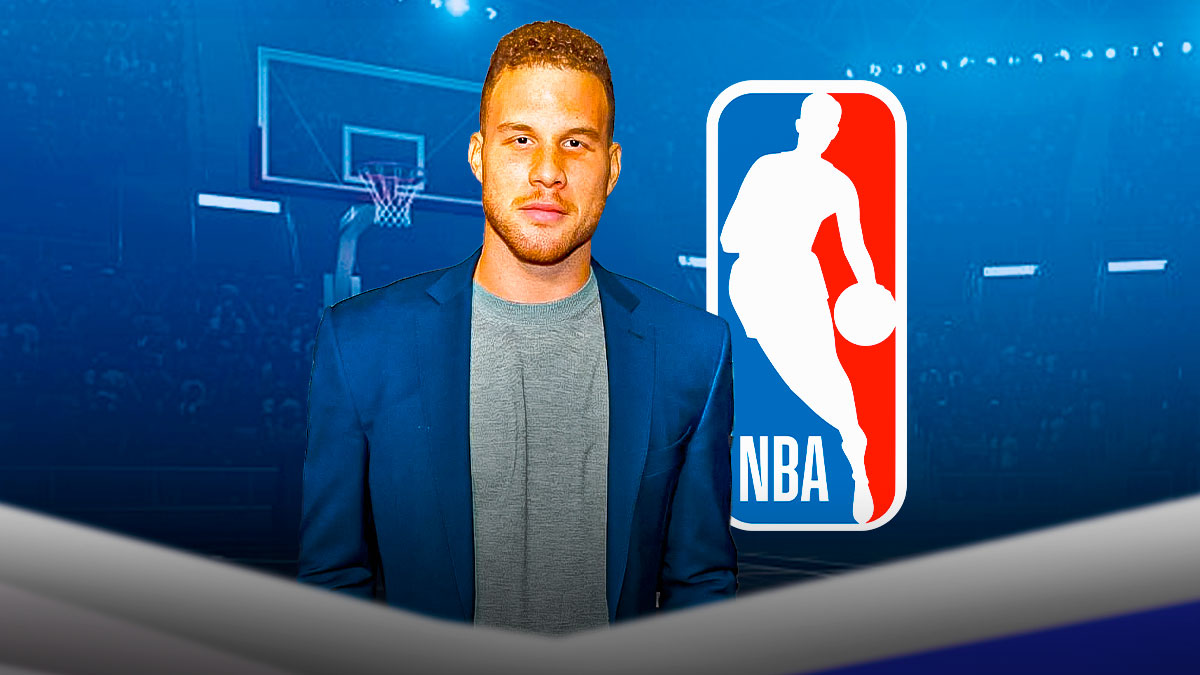 Clippers' Blake Griffin next to NBA logo amid sports suitors talks