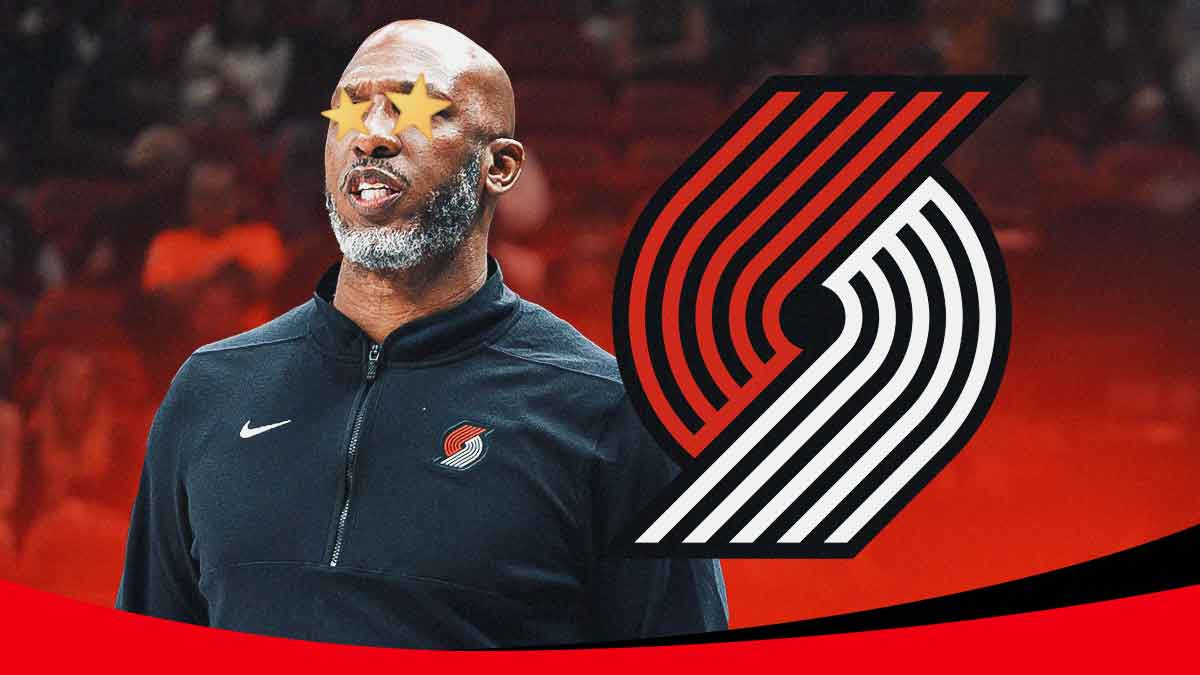 Chauncey Billups with stars in his eyes next to a Trail Blazers logo