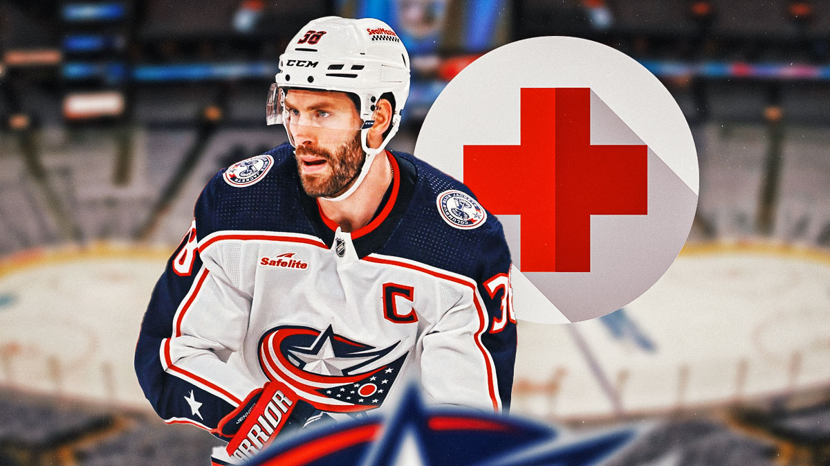 Blue Jackets captain Boone Jenner with a red medical cross