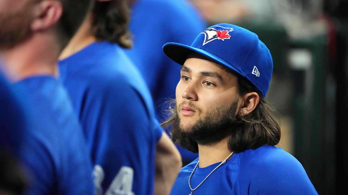 Toronto Blue Jays shortstop Bo Bichette (11) looks on against the Arizona Diamondbacks during the third inning at Chase Field