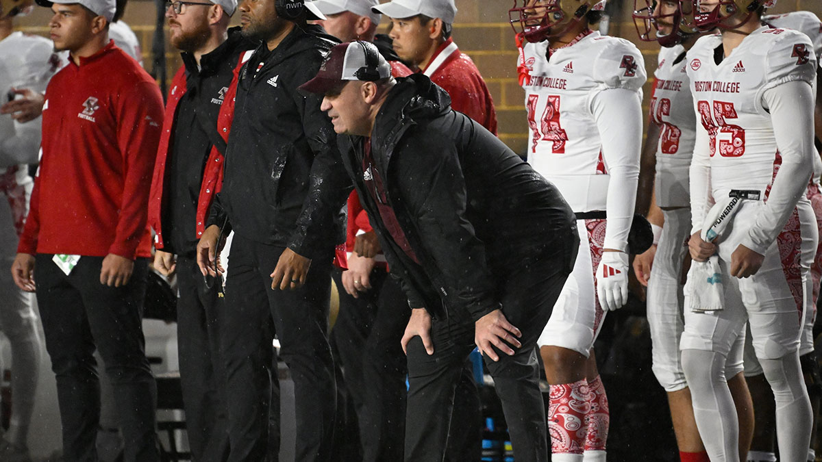Boston College Eagles head coach Bill O'Brien watches game action from the sideline during the second half against the Michigan State Spartans at Alumni Stadium.