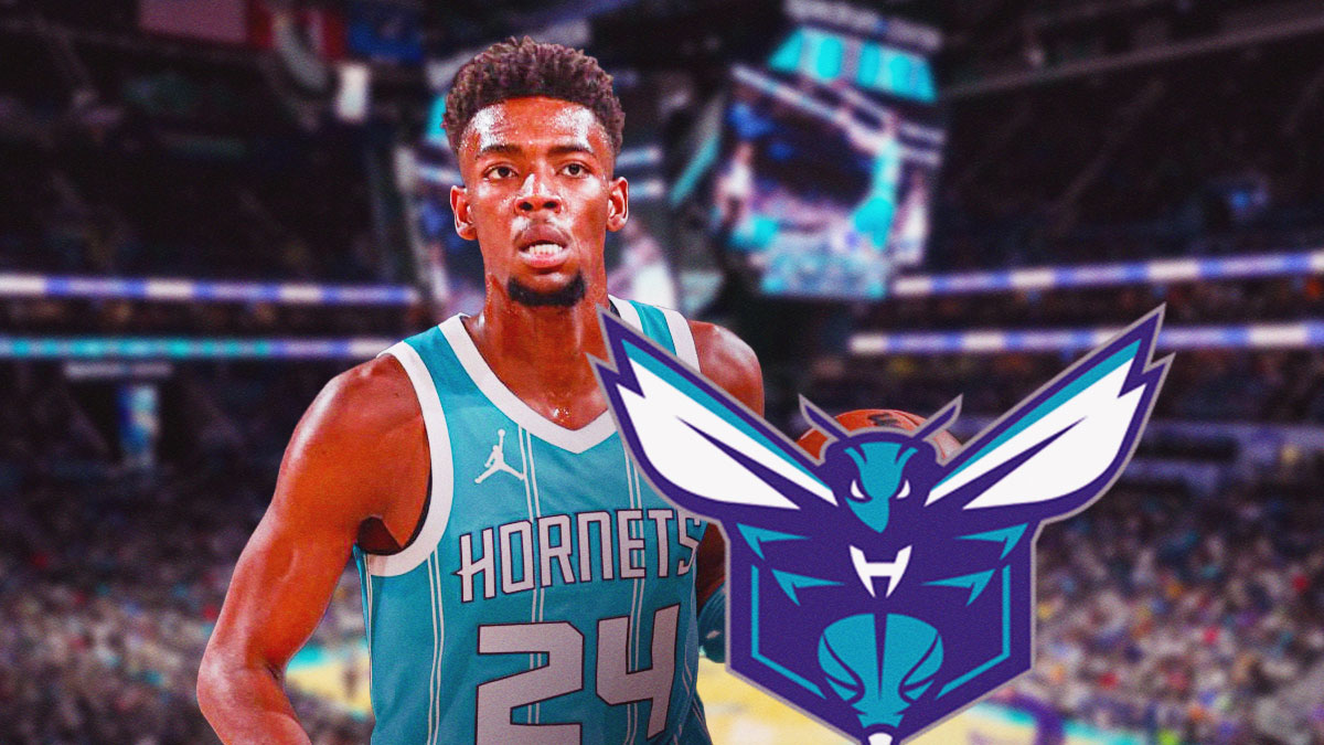 Hornets' Brandon Miller looks at injury list during Rockets game