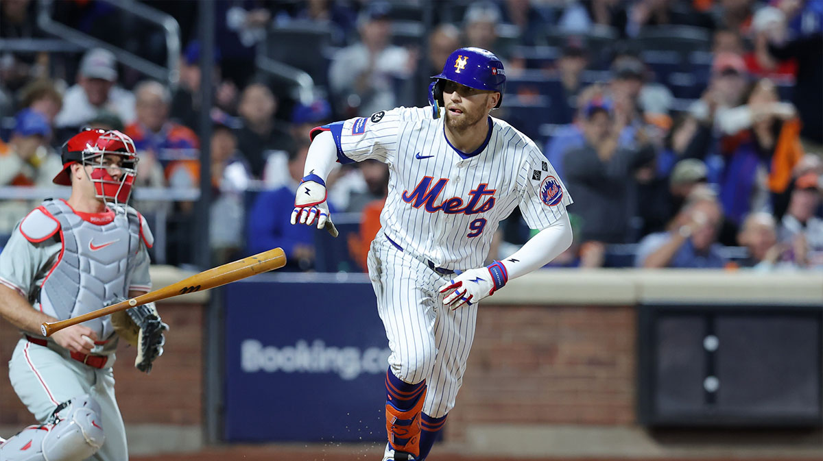 New York Mets outfielder Brandon Nimmo (9) walks in the sixth inning against the Philadelphia Phillies during game three of the NLDS for the 2024 MLB Playoffs at Citi Field.
