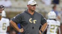 Georgia Tech Yellow Jackets head coach Brent Key on the field before a game against Georgia State Panthers at Bobby Dodd Stadium at Hyundai Field.