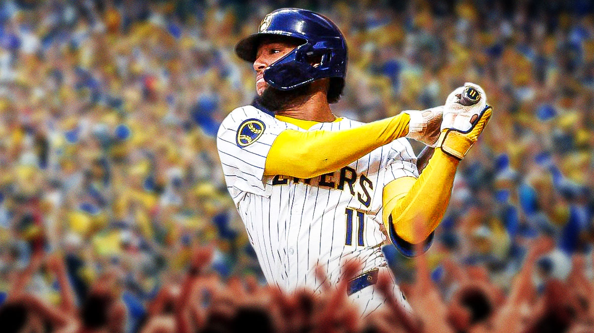 Milwaukee Brewers outfielder Jackson Chourio hitting - Brewers fans cheering