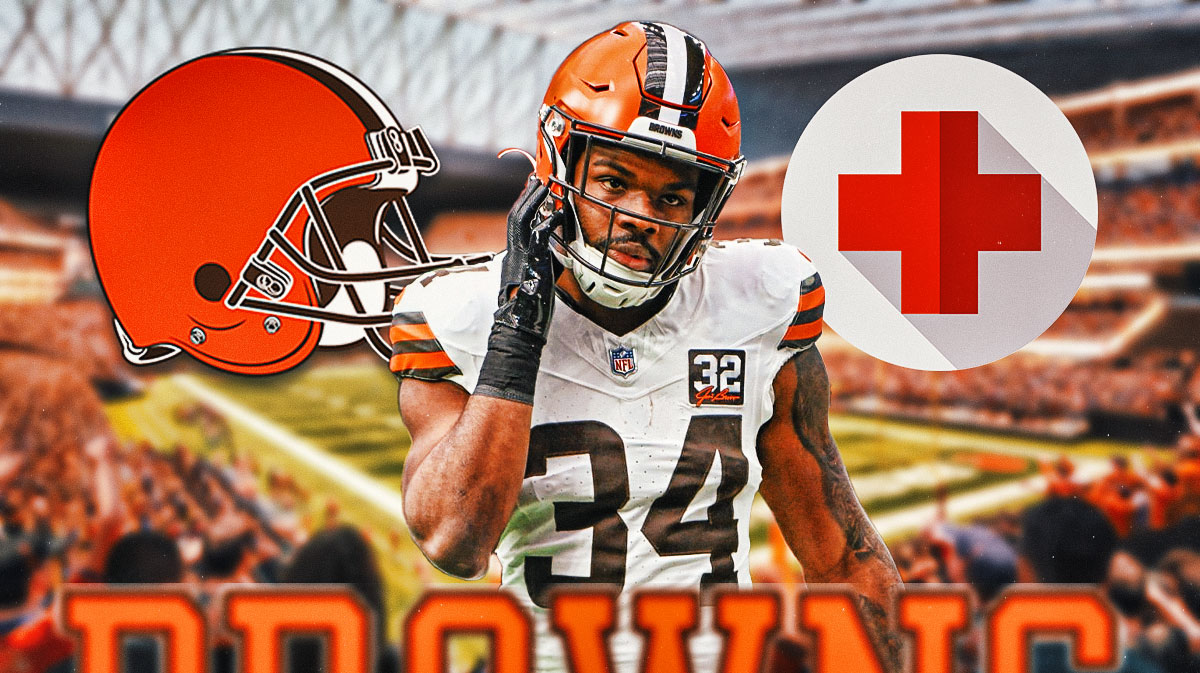 Cleveland Browns RB Jerome Ford with an injury symbol. There is also a logo for the Cleveland Browns.