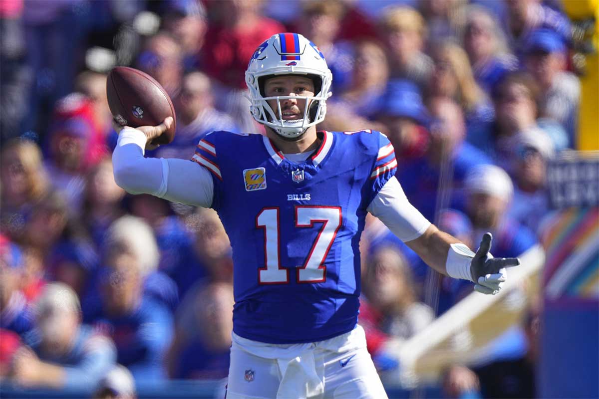 Buffalo Bills quarterback Josh Allen (17) throws the ball against the Tennessee Titans during the first half at Highmark Stadium. 