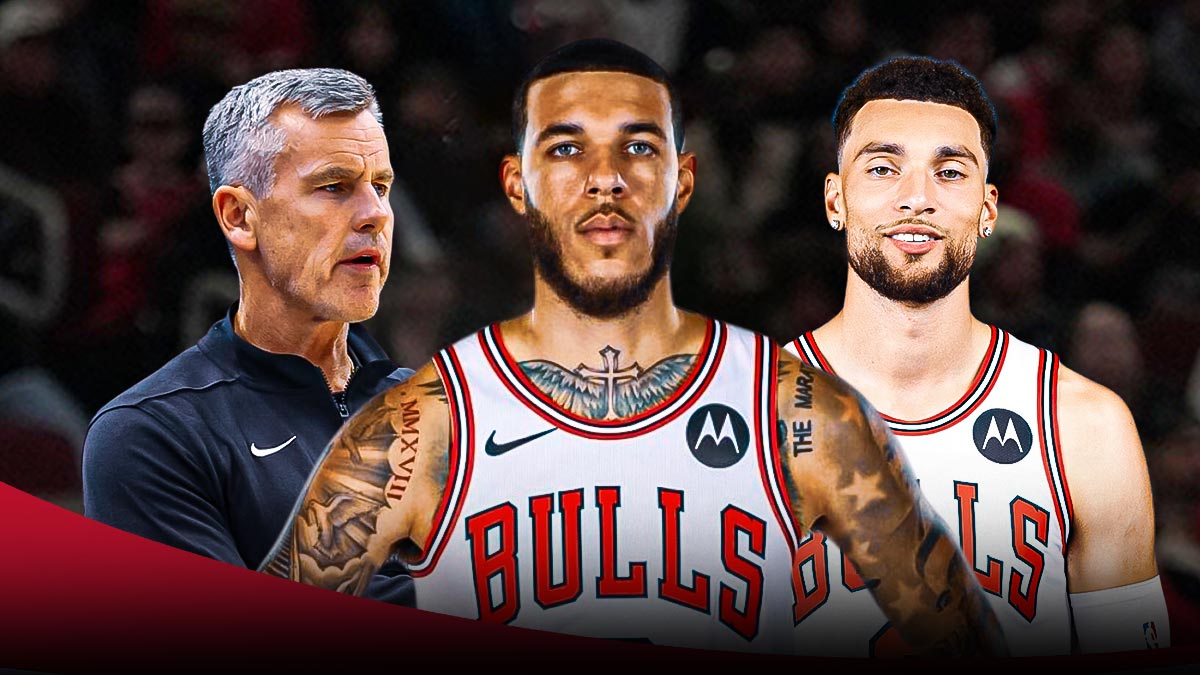 Bulls' Lonzo Ball with Billy Donovan and Zach LaVine