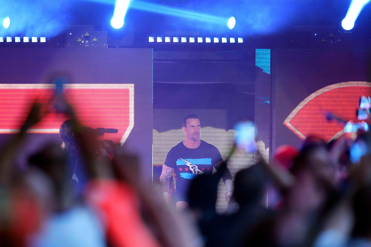 CM Punk making his entrance at the Royal Rumble on January 27, 2024.