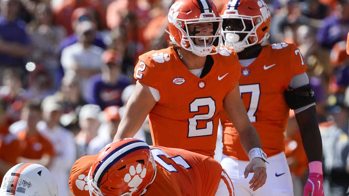 Oct 19, 2024; Clemson, South Carolina, USA; Clemson quarterback Cade Klubnik (2) brings the offense to the line against Virginia at Memorial Stadium. Mandatory Credit: Alex Hicks, Jr./USA TODAY Network via Imagn Images