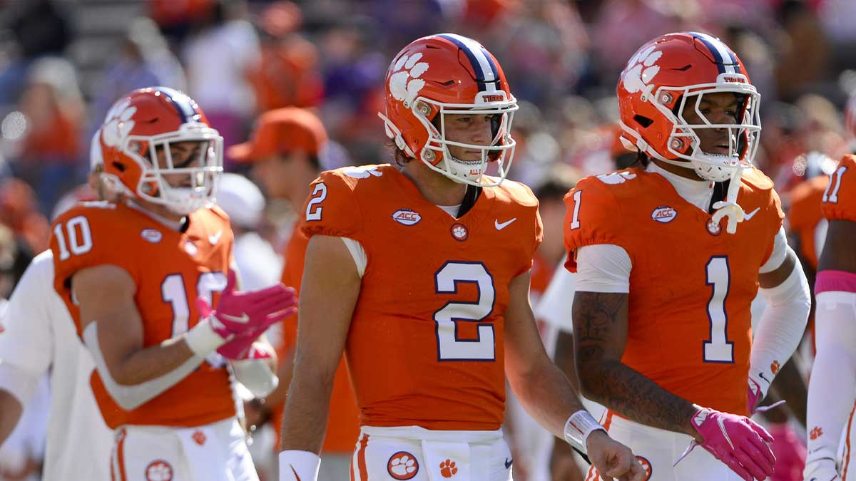 Clemson football quarterback Cade Klubnik (2) looks on prior to the game against the Virginia Cavaliers at Memorial Stadium.