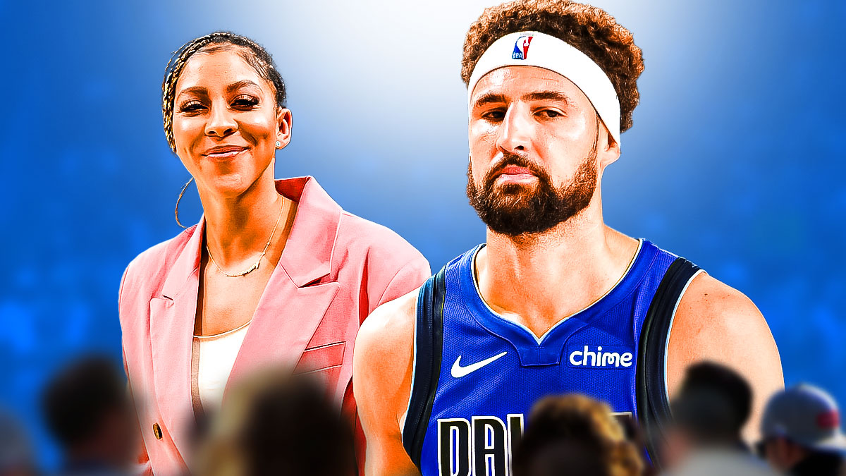 Candace Parker as a basketball analyst beside Klay Thompson