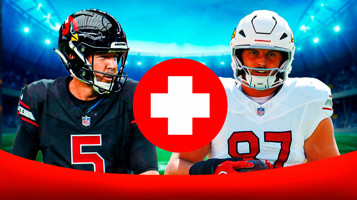 Cardinals Matt Prater with emergency symbol next to Chad Ryland.
