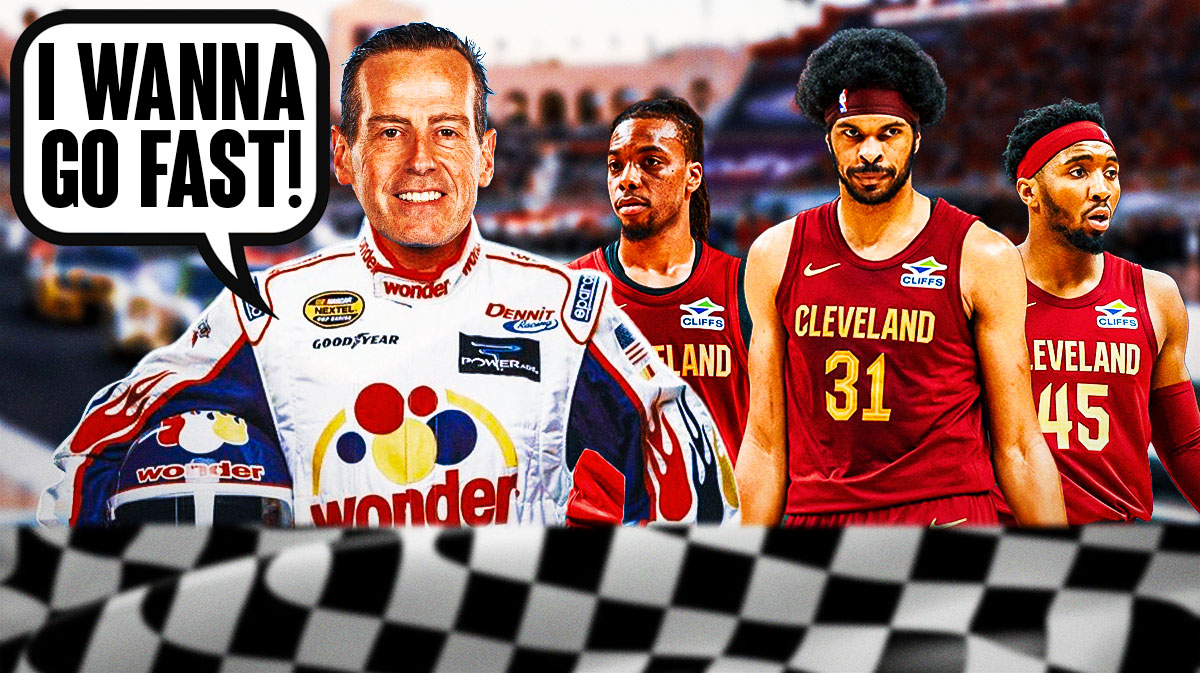 Kenny Atkinson as Ricky Bobby saying, "I wanna go fast!" To NASCAR themed Jarrett Allen, Donovan Mitchell and Darius Garland.