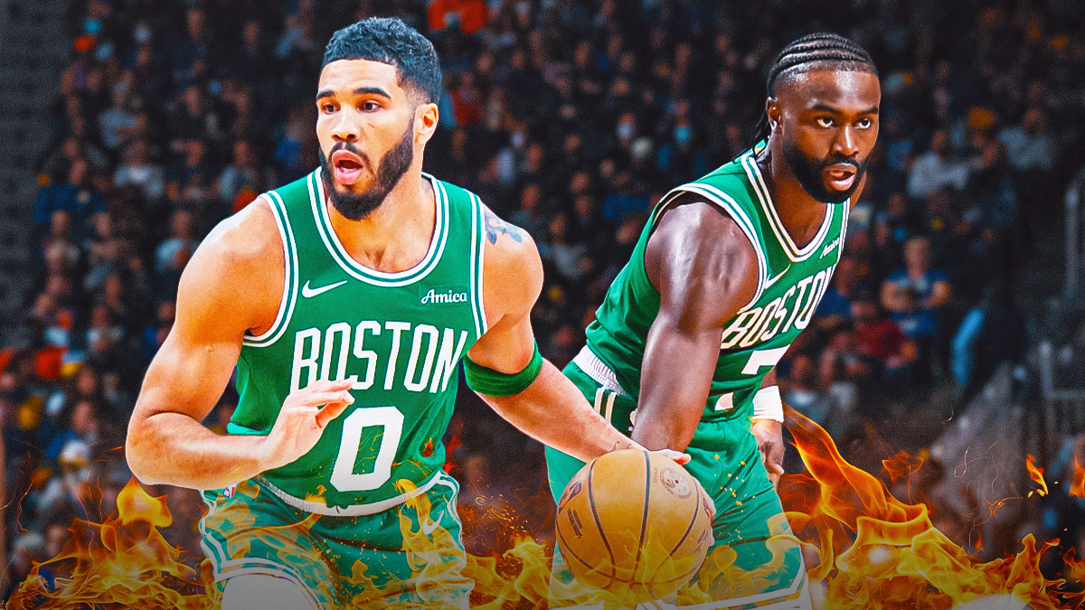 Celtics' Jayson Tatum, Jaylen Brown with flames all around them