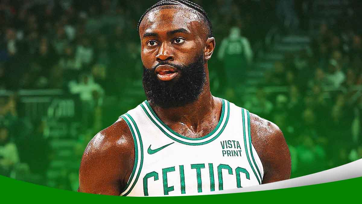 Jaylen Brown, Celtics, Stephen A. Smith, Jaylen Brown unnamed sources, Jaylen Brown Stephen A. Smith, Jaylen Brown in Celtics uni with Celtics arena in the background