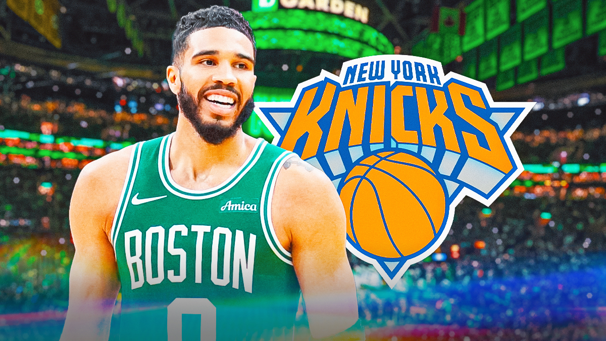 Celtics star Jayson Tatum, Knicks, TD Garden in back