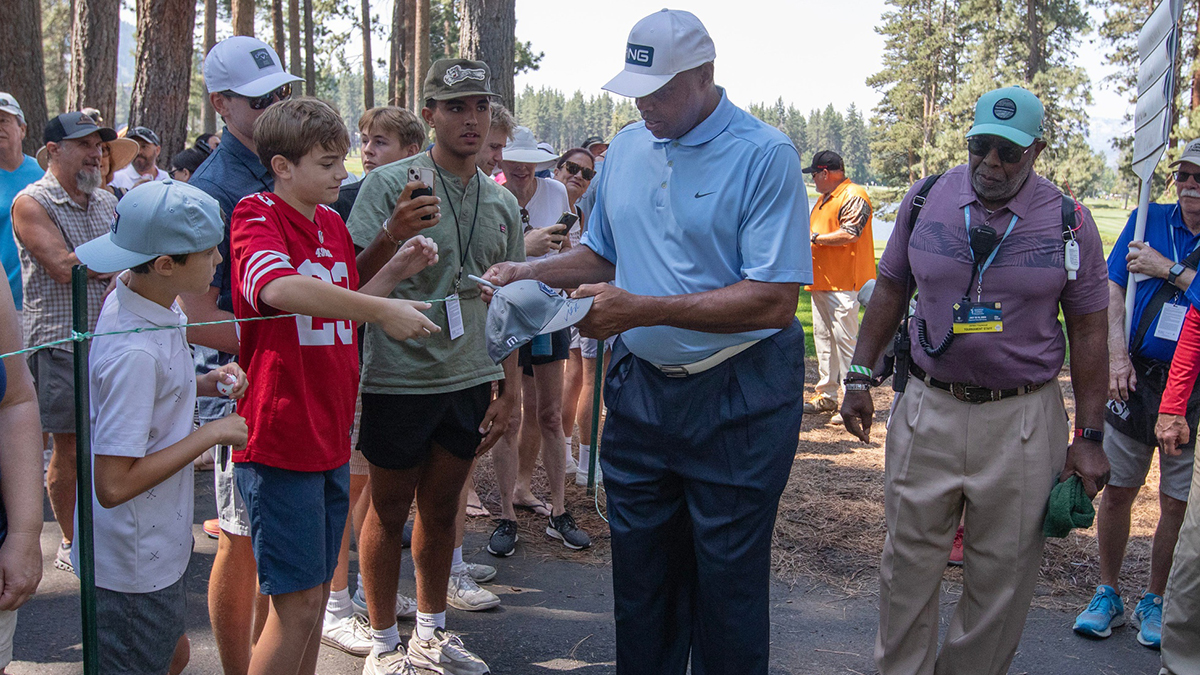 Charles Barkley signs autographs for the fans during the first round of the American Century Celebrity Championship golf tournament at Edgewood Tahoe Golf Course in Stateline, Nev., Friday, July 12, 2024. Charles Barkley also made a prediction about the Boston Celtics' chances to repeat as NBA champions on Inside the NBA.