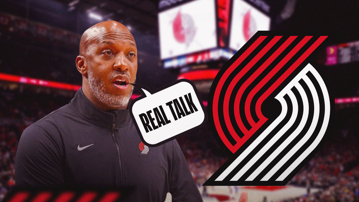 Chauncey Billups with speech bubble saying "Real Talk" to Portland Trail Blazers logo