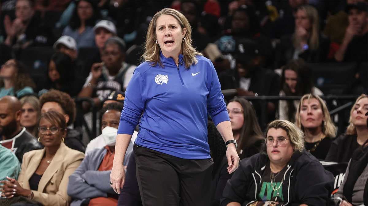 Charlotte Hornets head coach Cheryl Reeve yells out instructions in the third quarter against the New York Liberty at Barclays Center.
