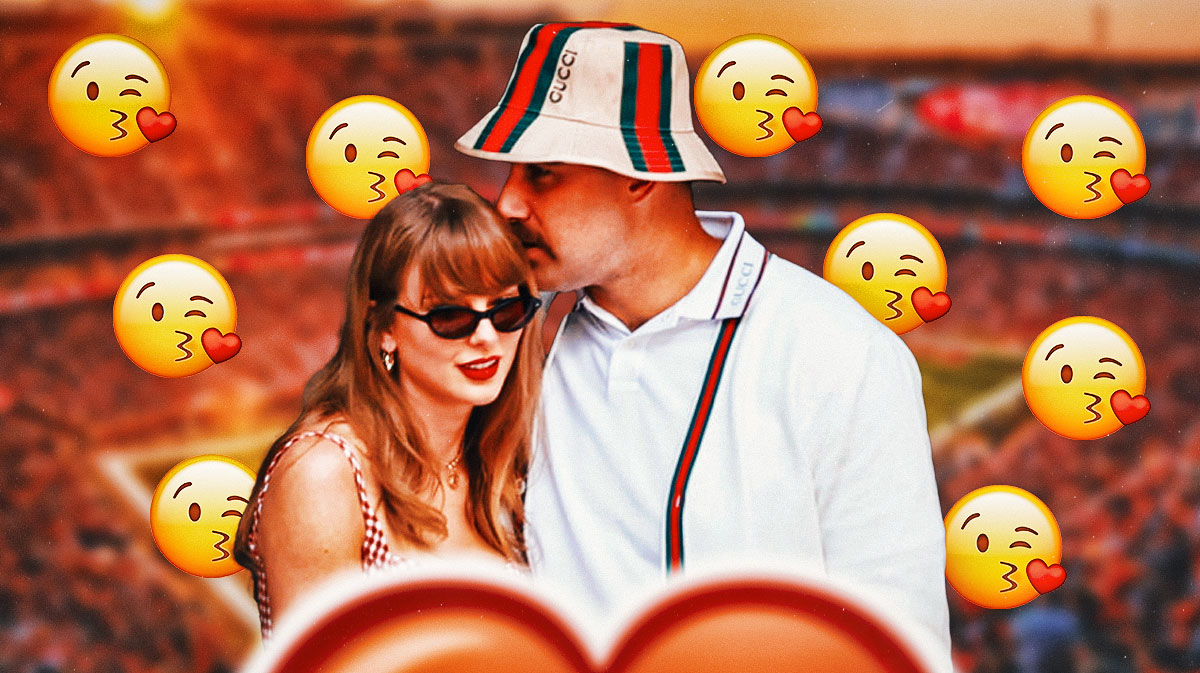 Taylor Swift and the Kansas City Chiefs beat Travis Kelce, who beat the New Orleans Saints, with kiss emojis in front of GEHA Field at Arrowhead Stadium.