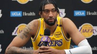 Los Angeles Lakers forward Christian Wood (35) during media day at the UCLA Health Training Center.