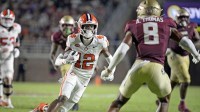 Clemson Tigers wide receiver Bryant Wesco Jr. (12) runs the ball against the Florida State Seminoles during the second half at Doak S. Campbell Stadium