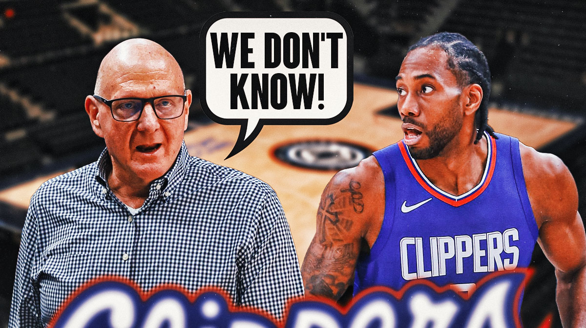 Kawhi Leonard on one side and Steve Ballmer on the other with a speech bubble saying, "We don't know!"