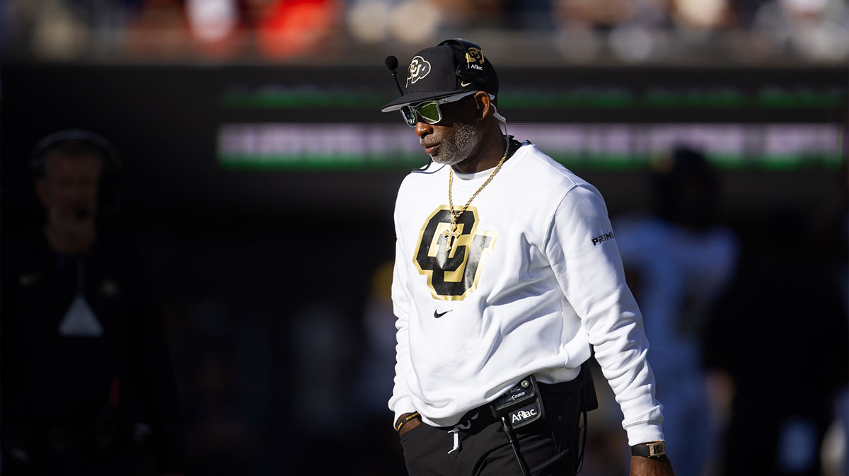 Colorado Buffalos head coach Deion Sanders against the Arizona Wildcats at Arizona Stadium.