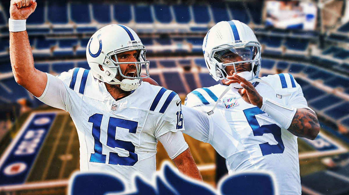 Anthony Richardson and Joe Flacco in Colts uniforms