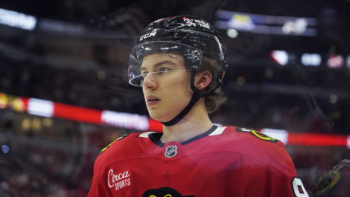 Chicago Blackhawks center Connor Bedard (98) plays against the Minnesota Wild during the first period at United Center.