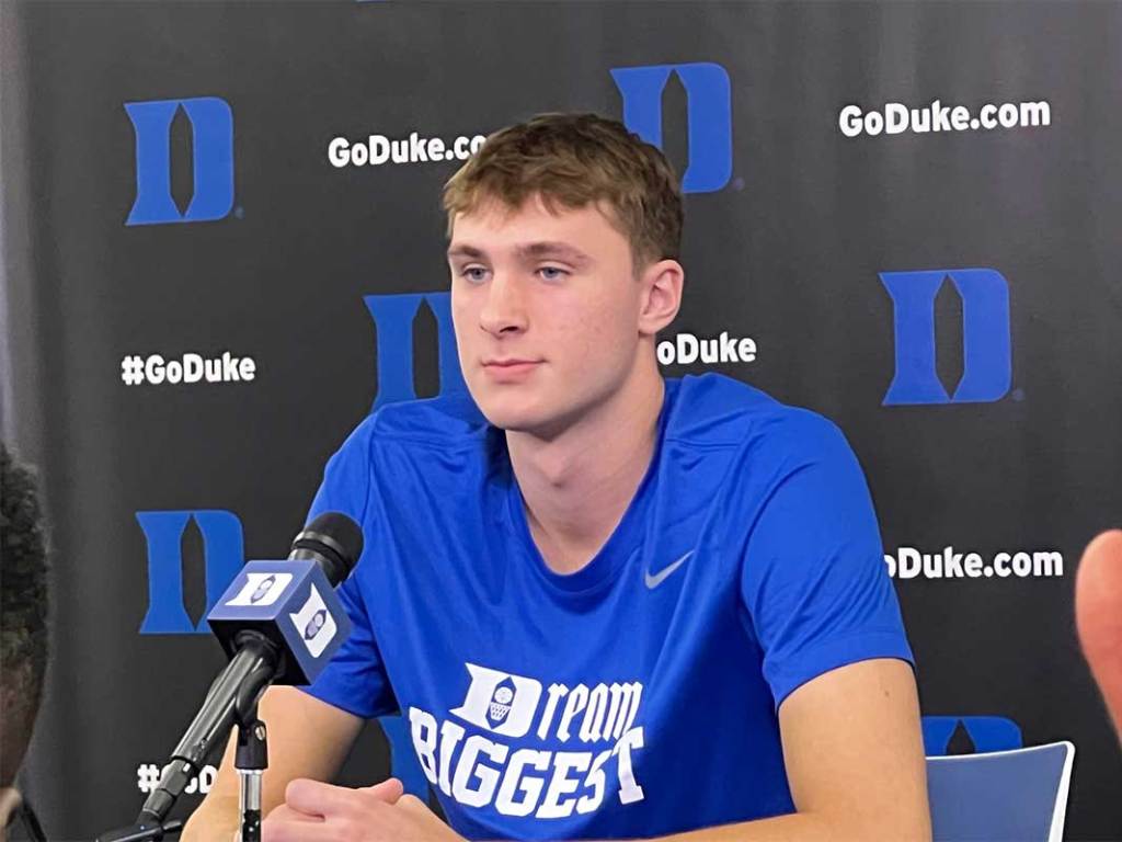 Duke basketball freshman Cooper Flagg on Sept. 27, 2024, at the Blue Devils' annual preseason media day.