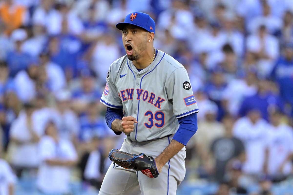 Mets pitcher Edwin Diaz after defeating the Dodgers in Game 2 of NLCS on October 14, 2024.
