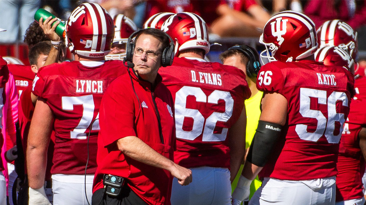 Indiana Head Coach Curt Cignetti looks up at the scoreboard during the Indiana versus Nebraska football game at Memorial Stadium on Saturday, Oct. 19, 2024.