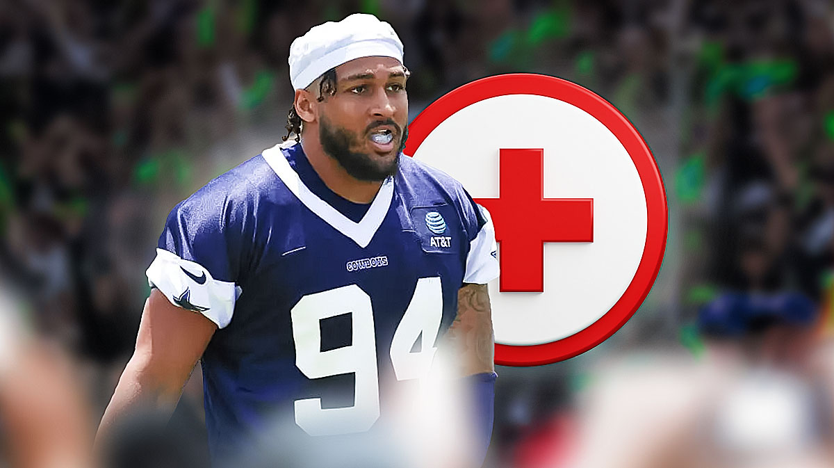 Cowboys DE Marshawn Kneeland with medical Red Cross symbol