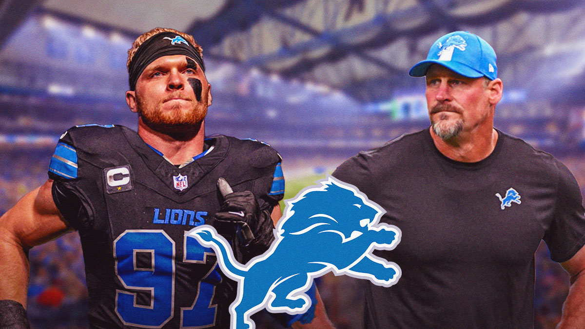 Lions' Dan Campbell next to Aidan Hutchinson after leg injury against Cowboys