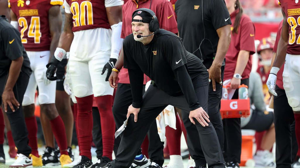 Washington Commanders head coach Dan Quinn against the Tampa Bay Buccaneers during the second half at Raymond James Stadium.