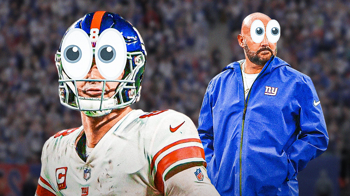 Daniel Jones looks at Brian Daboll with bulging eyes