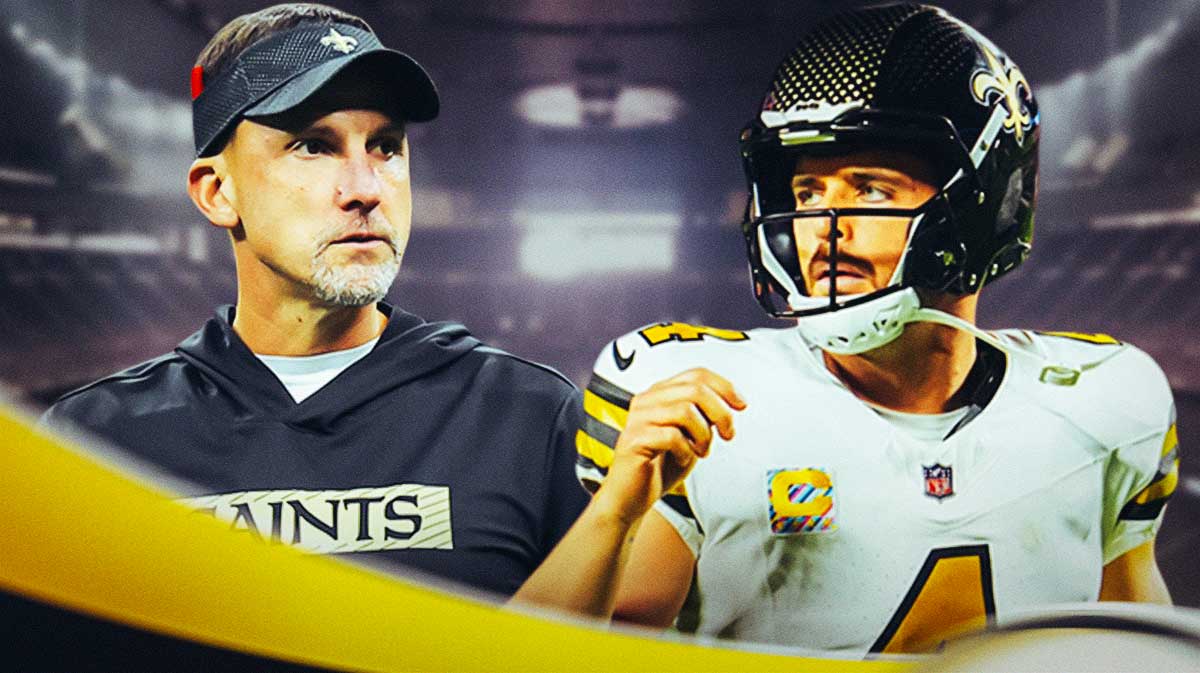 Saints coach Dennis Allen and Quarterback Derek Carr inside the Caesars Superdome