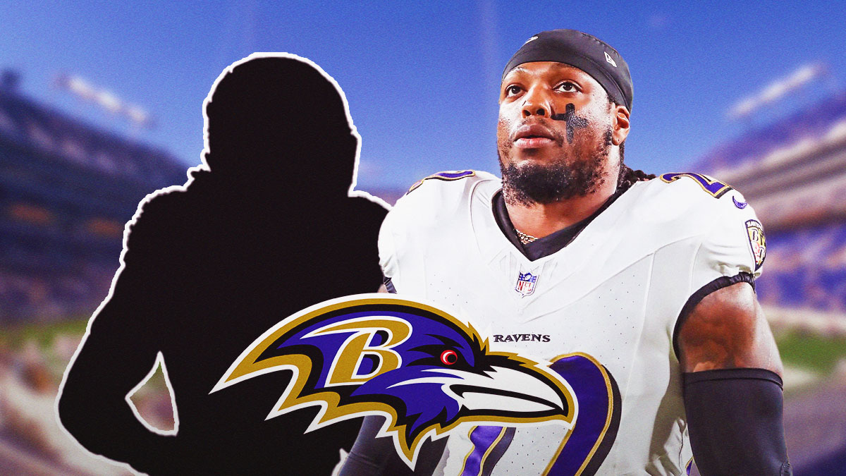 Derrick Henry next to mystery player with Ravens logo.