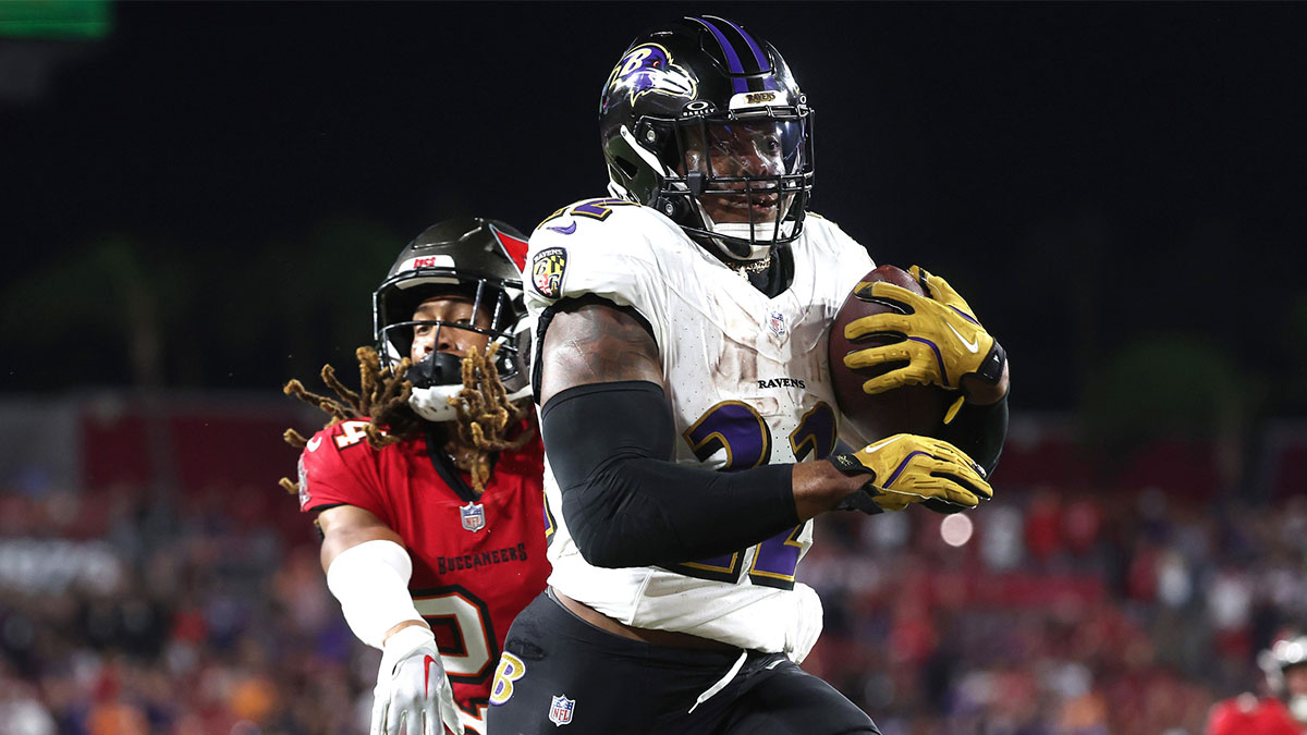 Baltimore Ravens running back Derrick Henry (22) runs the ball for a touchdown against the Tampa Bay Buccaneers during the second half at Raymond James Stadium.
