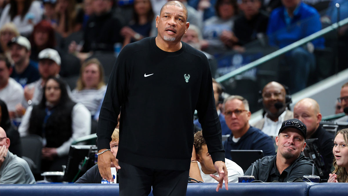 Milwaukee Bucks head coach Doc Rivers during the first half against the Dallas Mavericks at American Airlines Center.