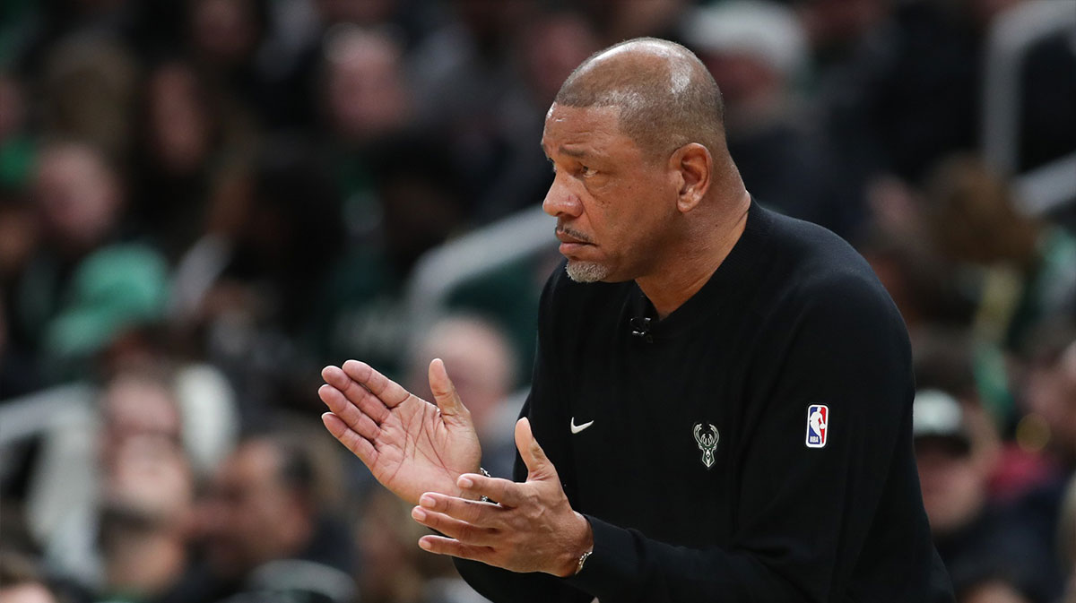 Milwaukee Bucks head coach Doc Rivers reacts during the first half against the Boston Celtics at TD Garden.