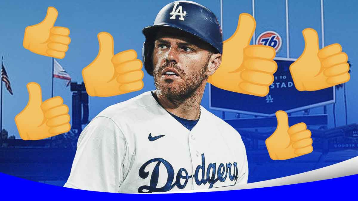 Freddie Freeman surrounded by thumbs up emojis