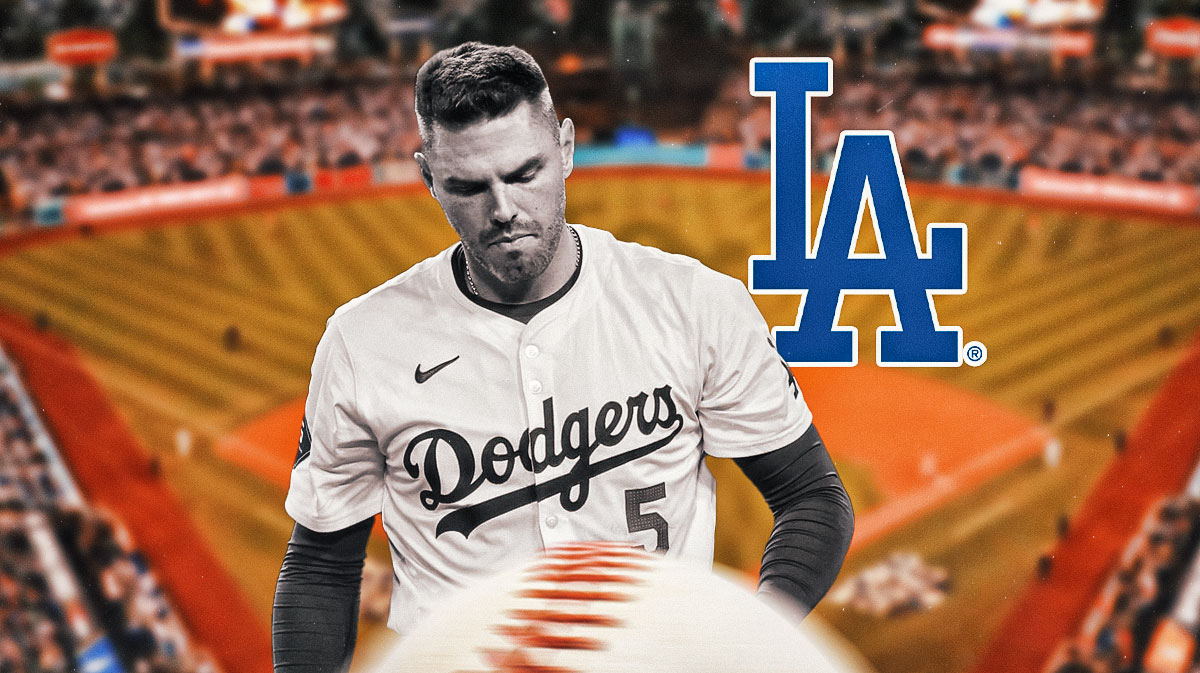 Dodgers' Freddie Freeman greyed out next to a Dodgers logo