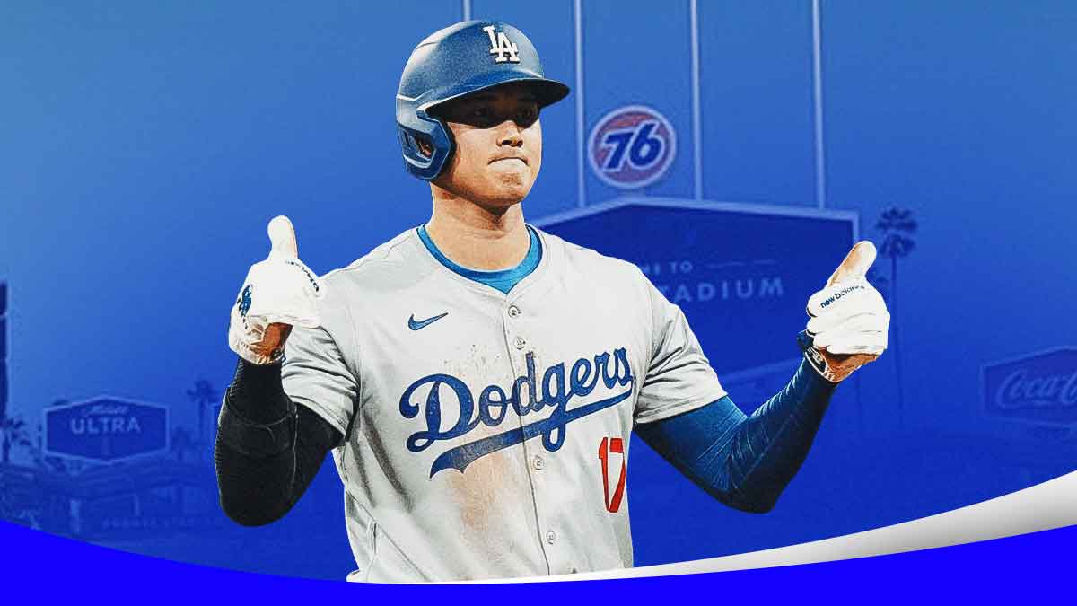 Dodgers' Shohei Ohtani celebrating, smiling
