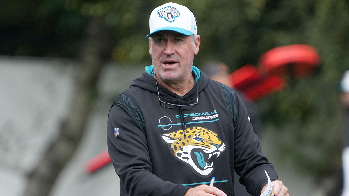 Oct 12, 2024; Watford, United Kingdom; Jacksonville Jaguars coach Doug Pederson during practice at The Grove.